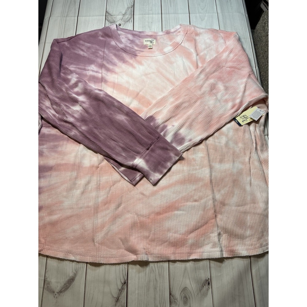 Terra & Sky Womens Tie Dye Pink Purple Thermal Long Sleeve Crewneck Top 4XL NWT - Picture 2 of 8
